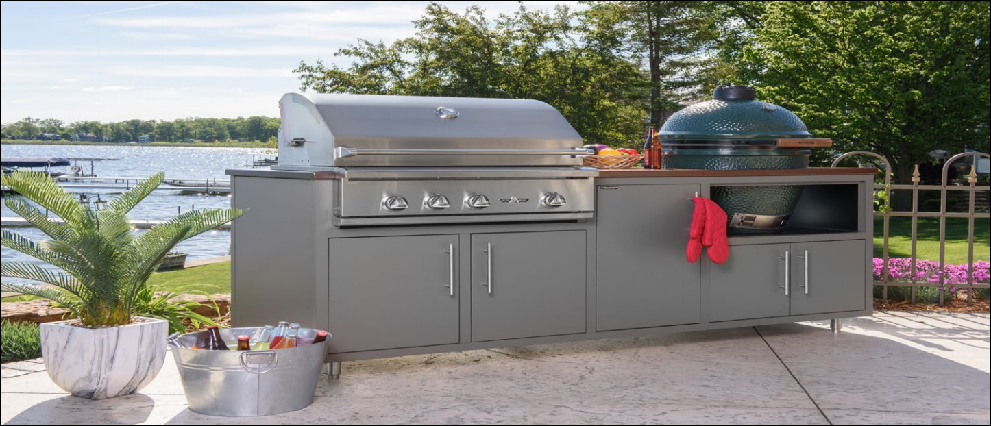 Challenger Designs 83 Kamado Grill & Built-in Grill Outdoor Kitchen Island